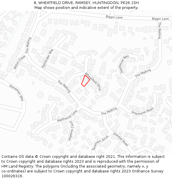 8, WHEATFIELD DRIVE, RAMSEY, HUNTINGDON, PE26 1SH: Location map and indicative extent of plot