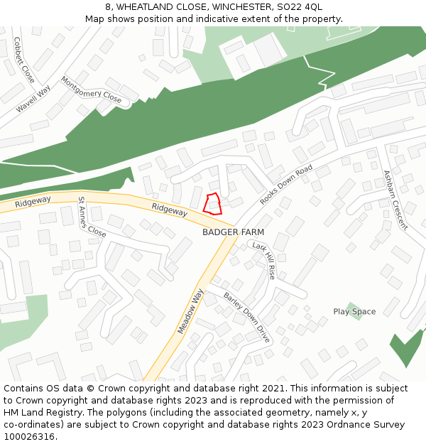 8, WHEATLAND CLOSE, WINCHESTER, SO22 4QL: Location map and indicative extent of plot