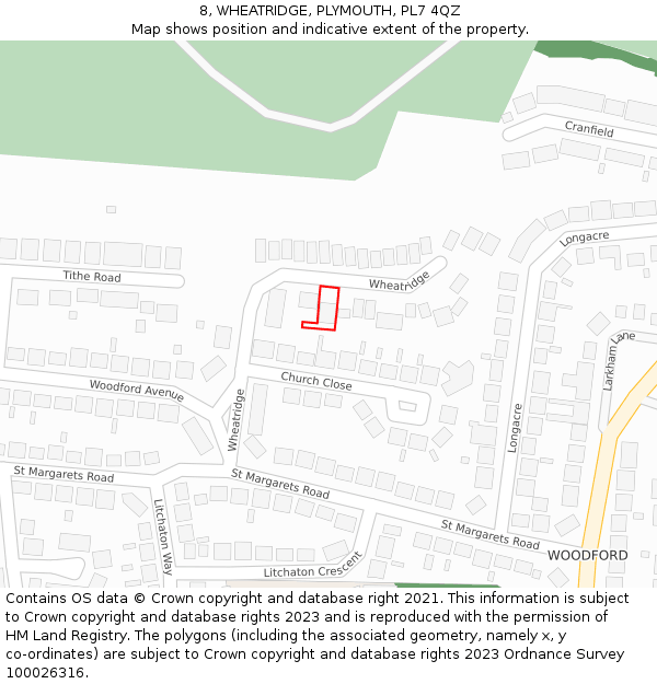 8, WHEATRIDGE, PLYMOUTH, PL7 4QZ: Location map and indicative extent of plot