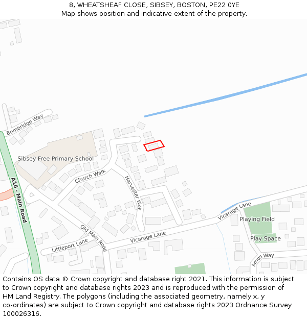 8, WHEATSHEAF CLOSE, SIBSEY, BOSTON, PE22 0YE: Location map and indicative extent of plot