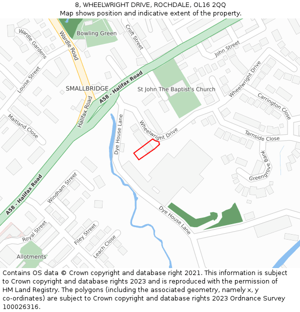 8, WHEELWRIGHT DRIVE, ROCHDALE, OL16 2QQ: Location map and indicative extent of plot