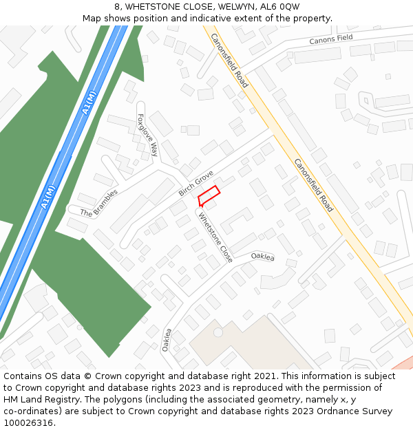 8, WHETSTONE CLOSE, WELWYN, AL6 0QW: Location map and indicative extent of plot