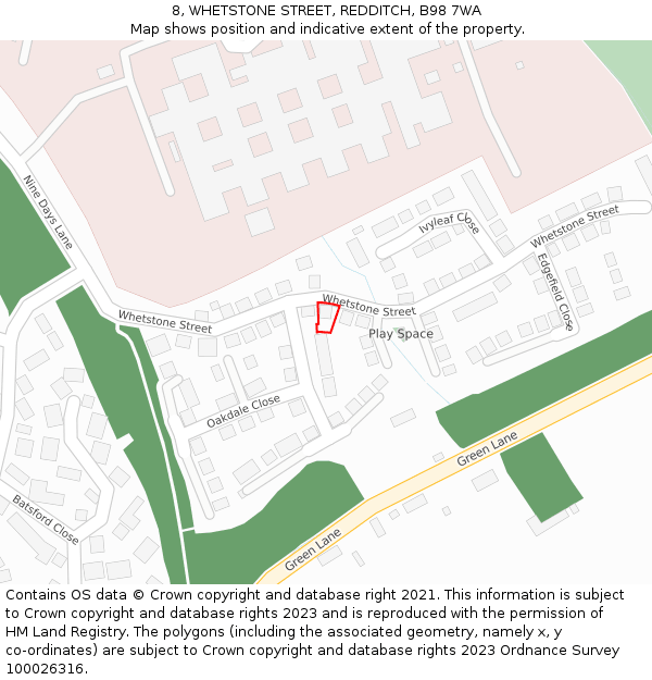 8, WHETSTONE STREET, REDDITCH, B98 7WA: Location map and indicative extent of plot