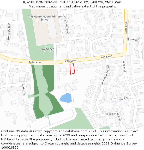 8, WHIELDON GRANGE, CHURCH LANGLEY, HARLOW, CM17 9WG: Location map and indicative extent of plot