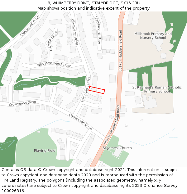 8, WHIMBERRY DRIVE, STALYBRIDGE, SK15 3RU: Location map and indicative extent of plot