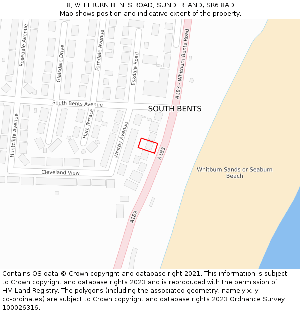 8, WHITBURN BENTS ROAD, SUNDERLAND, SR6 8AD: Location map and indicative extent of plot
