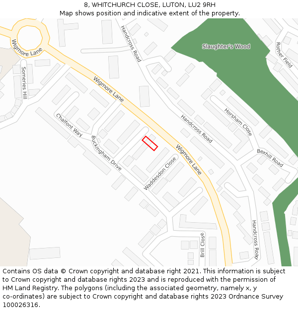 8, WHITCHURCH CLOSE, LUTON, LU2 9RH: Location map and indicative extent of plot