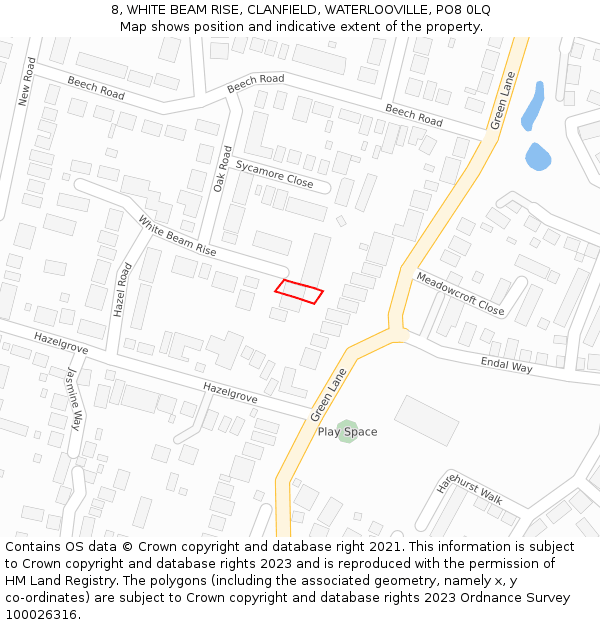 8, WHITE BEAM RISE, CLANFIELD, WATERLOOVILLE, PO8 0LQ: Location map and indicative extent of plot