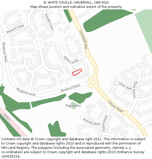 8, WHITE CAVILLE, HAVERHILL, CB9 9QG: Location map and indicative extent of plot