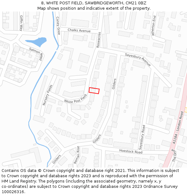 8, WHITE POST FIELD, SAWBRIDGEWORTH, CM21 0BZ: Location map and indicative extent of plot