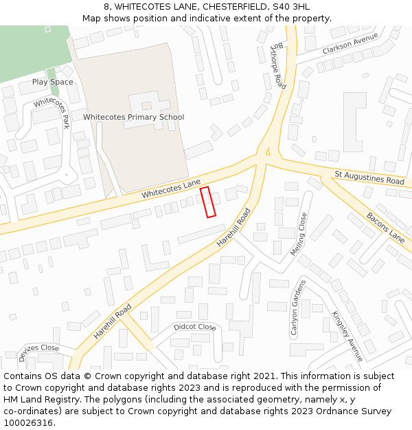 8, WHITECOTES LANE, CHESTERFIELD, S40 3HL: Location map and indicative extent of plot