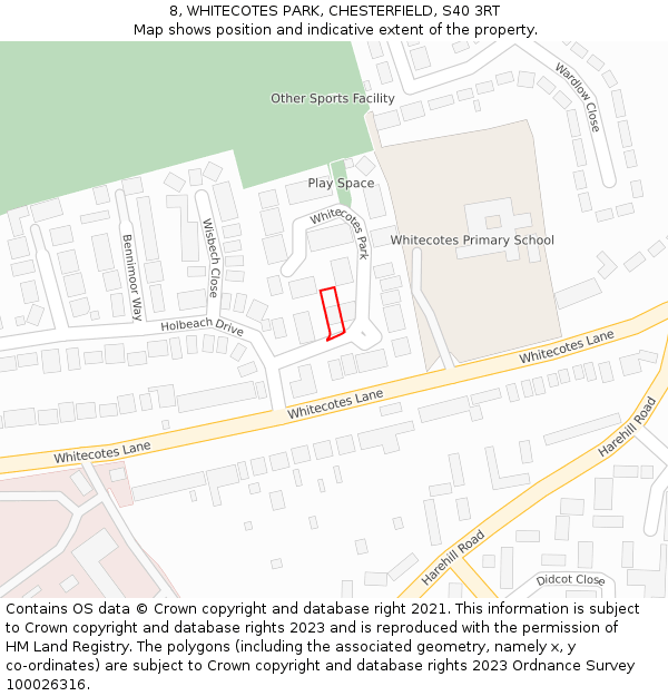 8, WHITECOTES PARK, CHESTERFIELD, S40 3RT: Location map and indicative extent of plot