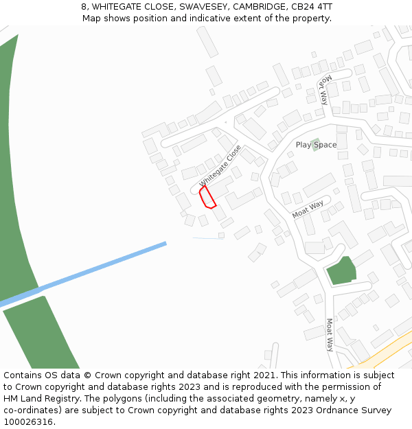 8, WHITEGATE CLOSE, SWAVESEY, CAMBRIDGE, CB24 4TT: Location map and indicative extent of plot