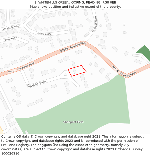 8, WHITEHILLS GREEN, GORING, READING, RG8 0EB: Location map and indicative extent of plot