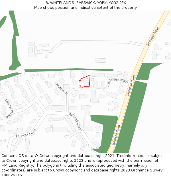 8, WHITELANDS, EARSWICK, YORK, YO32 9FX: Location map and indicative extent of plot