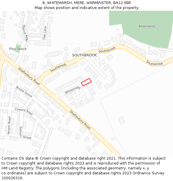 8, WHITEMARSH, MERE, WARMINSTER, BA12 6BP: Location map and indicative extent of plot