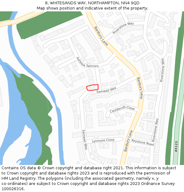 8, WHITESANDS WAY, NORTHAMPTON, NN4 9QD: Location map and indicative extent of plot