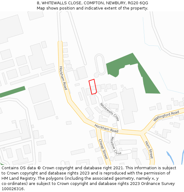 8, WHITEWALLS CLOSE, COMPTON, NEWBURY, RG20 6QG: Location map and indicative extent of plot