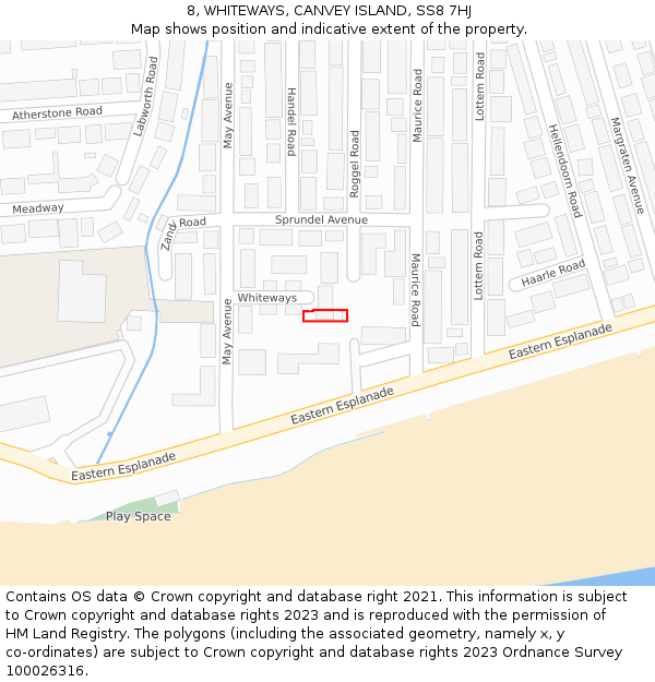 8, WHITEWAYS, CANVEY ISLAND, SS8 7HJ: Location map and indicative extent of plot
