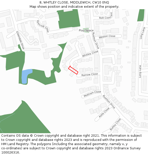 8, WHITLEY CLOSE, MIDDLEWICH, CW10 0NQ: Location map and indicative extent of plot