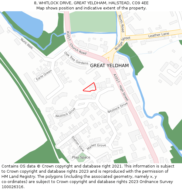 8, WHITLOCK DRIVE, GREAT YELDHAM, HALSTEAD, CO9 4EE: Location map and indicative extent of plot