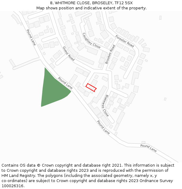 8, WHITMORE CLOSE, BROSELEY, TF12 5SX: Location map and indicative extent of plot