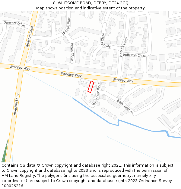 8, WHITSOME ROAD, DERBY, DE24 3GQ: Location map and indicative extent of plot