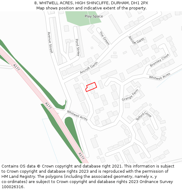 8, WHITWELL ACRES, HIGH SHINCLIFFE, DURHAM, DH1 2PX: Location map and indicative extent of plot