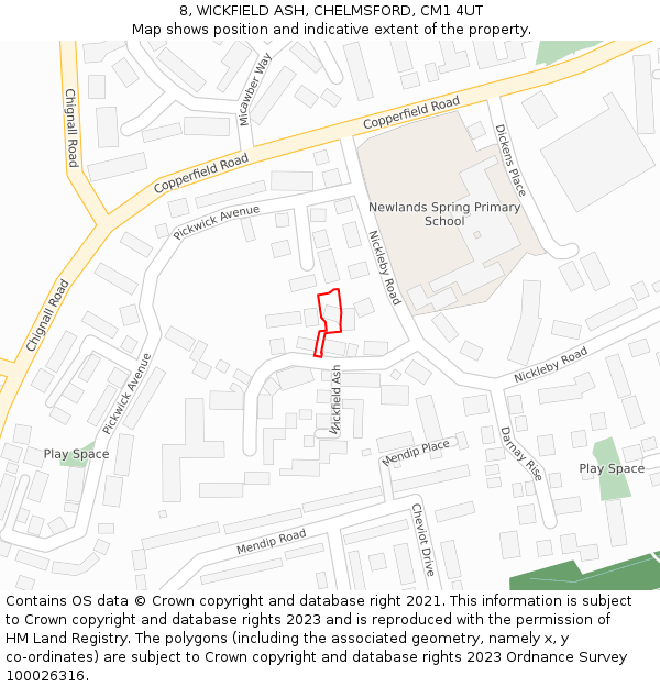 8, WICKFIELD ASH, CHELMSFORD, CM1 4UT: Location map and indicative extent of plot