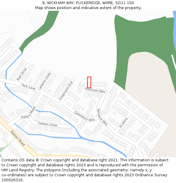 8, WICKHAM WAY, PUCKERIDGE, WARE, SG11 1SX: Location map and indicative extent of plot