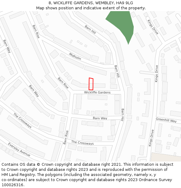 8, WICKLIFFE GARDENS, WEMBLEY, HA9 9LG: Location map and indicative extent of plot