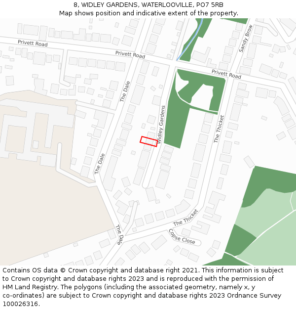 8, WIDLEY GARDENS, WATERLOOVILLE, PO7 5RB: Location map and indicative extent of plot