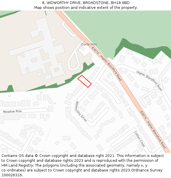 8, WIDWORTHY DRIVE, BROADSTONE, BH18 9BD: Location map and indicative extent of plot