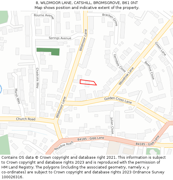 8, WILDMOOR LANE, CATSHILL, BROMSGROVE, B61 0NT: Location map and indicative extent of plot