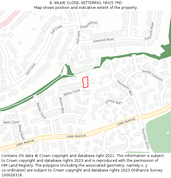 8, WILKIE CLOSE, KETTERING, NN15 7RD: Location map and indicative extent of plot
