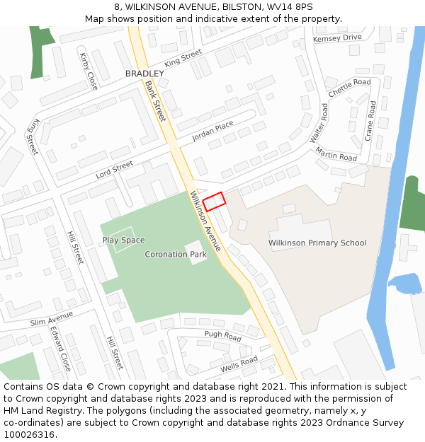 8, WILKINSON AVENUE, BILSTON, WV14 8PS: Location map and indicative extent of plot