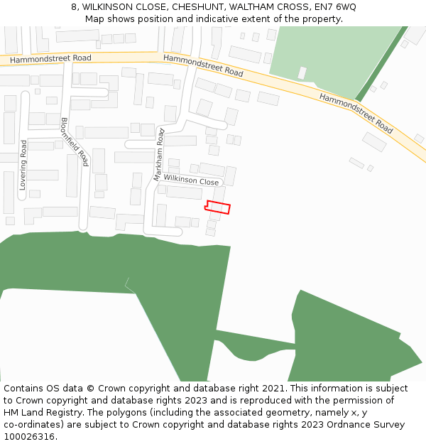 8, WILKINSON CLOSE, CHESHUNT, WALTHAM CROSS, EN7 6WQ: Location map and indicative extent of plot
