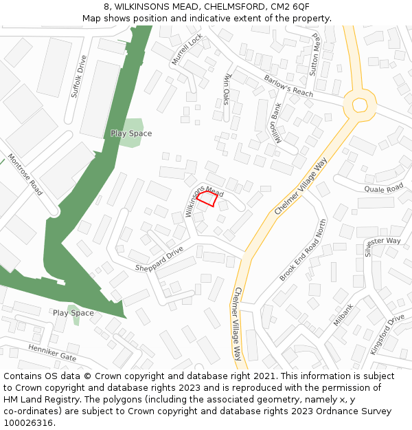 8, WILKINSONS MEAD, CHELMSFORD, CM2 6QF: Location map and indicative extent of plot