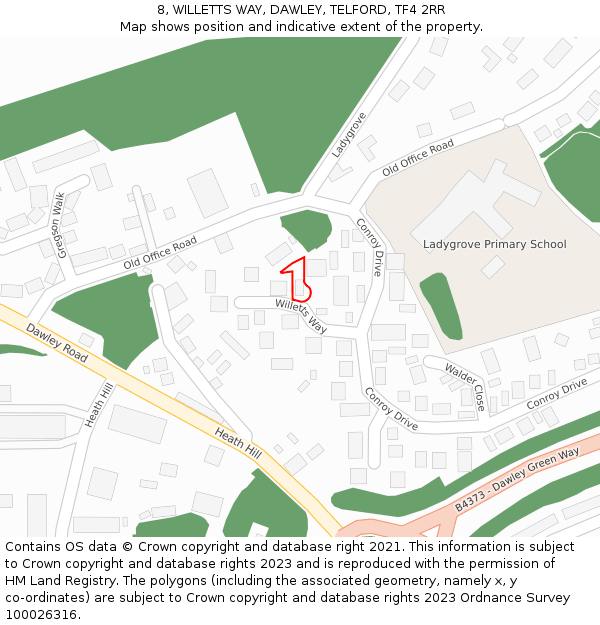 8, WILLETTS WAY, DAWLEY, TELFORD, TF4 2RR: Location map and indicative extent of plot