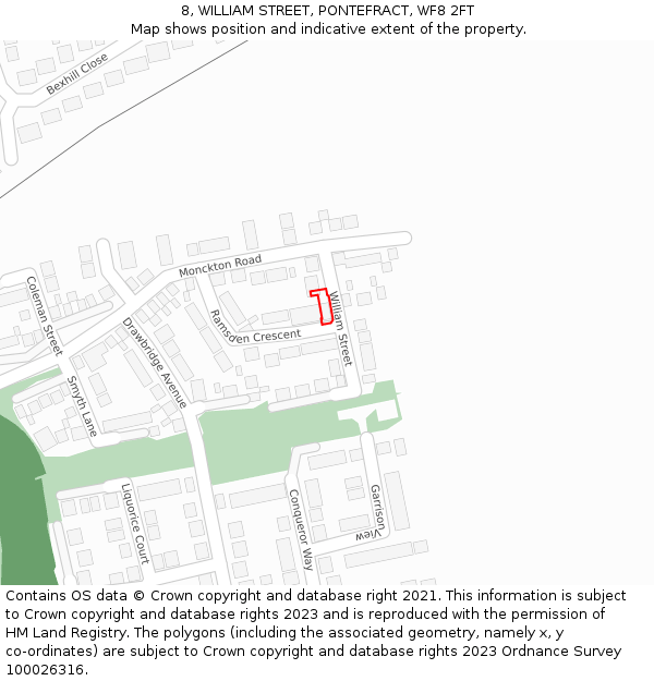 8, WILLIAM STREET, PONTEFRACT, WF8 2FT: Location map and indicative extent of plot