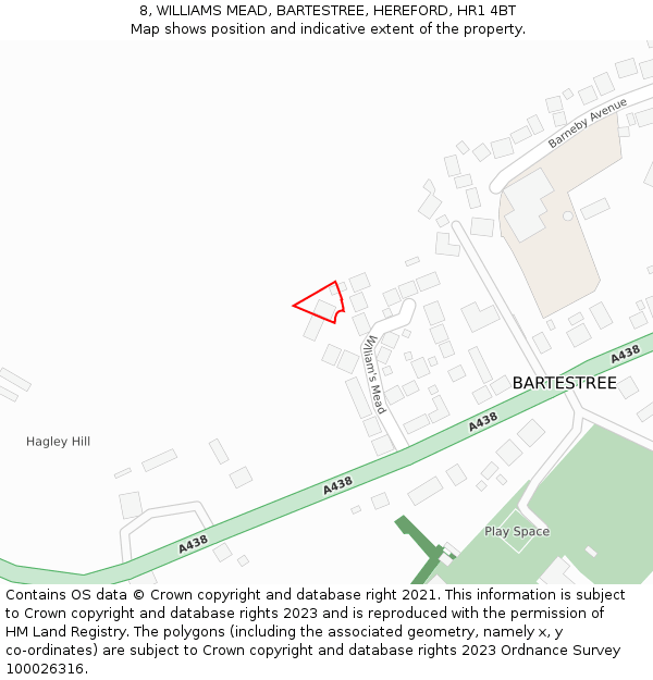 8, WILLIAMS MEAD, BARTESTREE, HEREFORD, HR1 4BT: Location map and indicative extent of plot