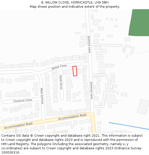 8, WILLOW CLOSE, HORNCASTLE, LN9 5BH: Location map and indicative extent of plot