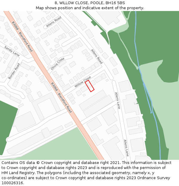 8, WILLOW CLOSE, POOLE, BH16 5BS: Location map and indicative extent of plot