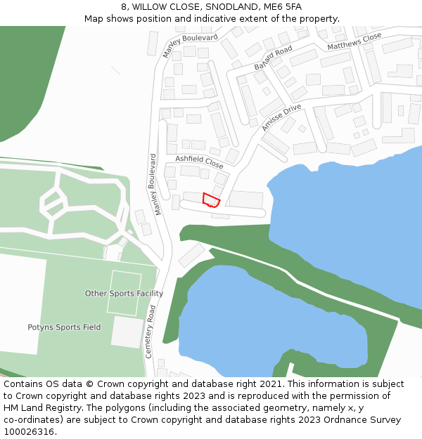 8, WILLOW CLOSE, SNODLAND, ME6 5FA: Location map and indicative extent of plot