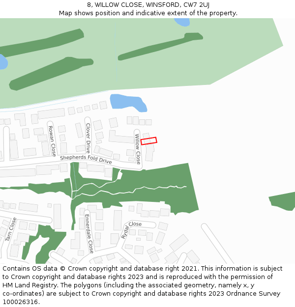 8, WILLOW CLOSE, WINSFORD, CW7 2UJ: Location map and indicative extent of plot