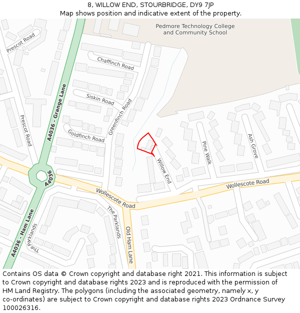 8, WILLOW END, STOURBRIDGE, DY9 7JP: Location map and indicative extent of plot