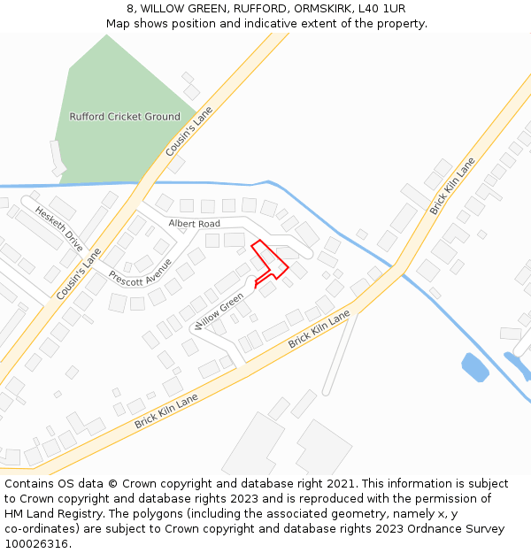 8, WILLOW GREEN, RUFFORD, ORMSKIRK, L40 1UR: Location map and indicative extent of plot