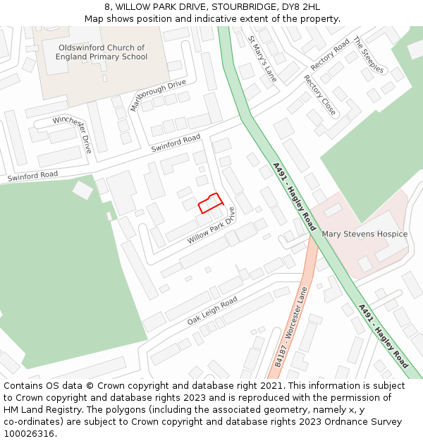 8, WILLOW PARK DRIVE, STOURBRIDGE, DY8 2HL: Location map and indicative extent of plot