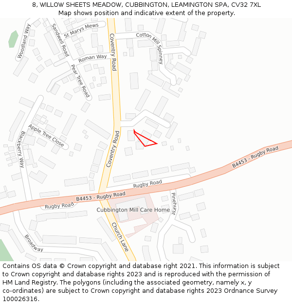 8, WILLOW SHEETS MEADOW, CUBBINGTON, LEAMINGTON SPA, CV32 7XL: Location map and indicative extent of plot