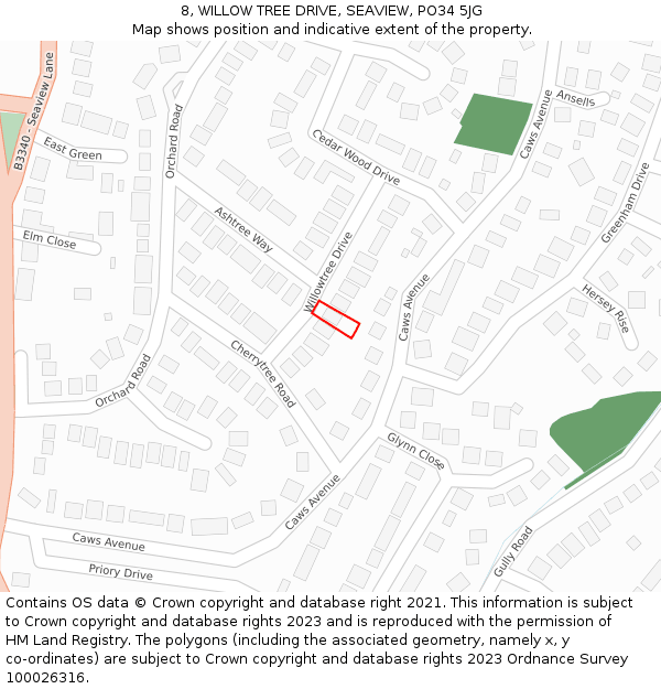 8, WILLOW TREE DRIVE, SEAVIEW, PO34 5JG: Location map and indicative extent of plot